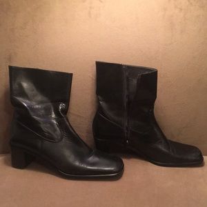 Black leather booties